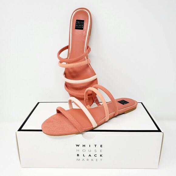 White House Black Market Briella Adobe Strappy Slide Flat Peach Sandal Size 8.5 - Picture 1 of 6